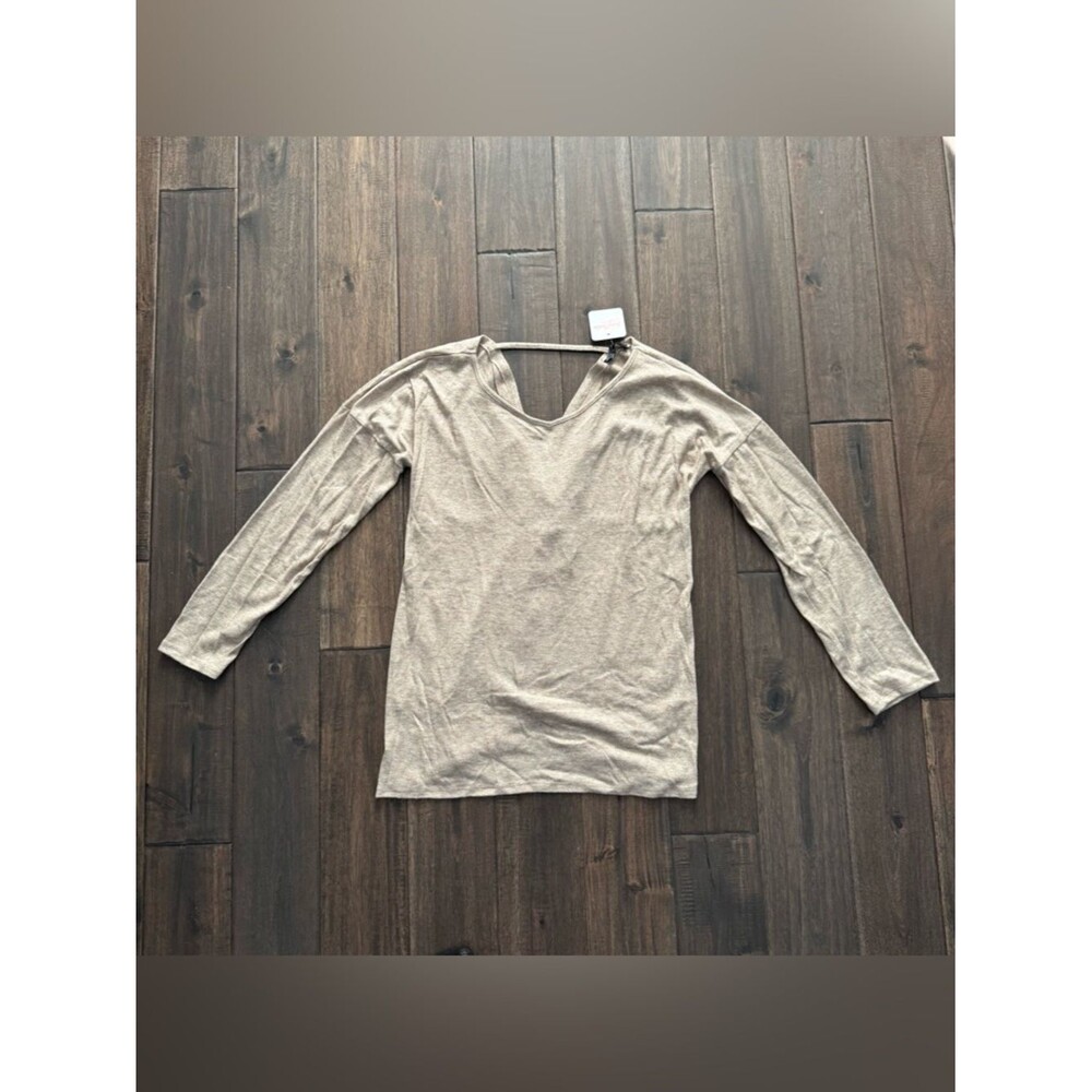 Shop Basic Tan Faux Wrap Back Sweater Cozy Relaxed Minimalist S NWT